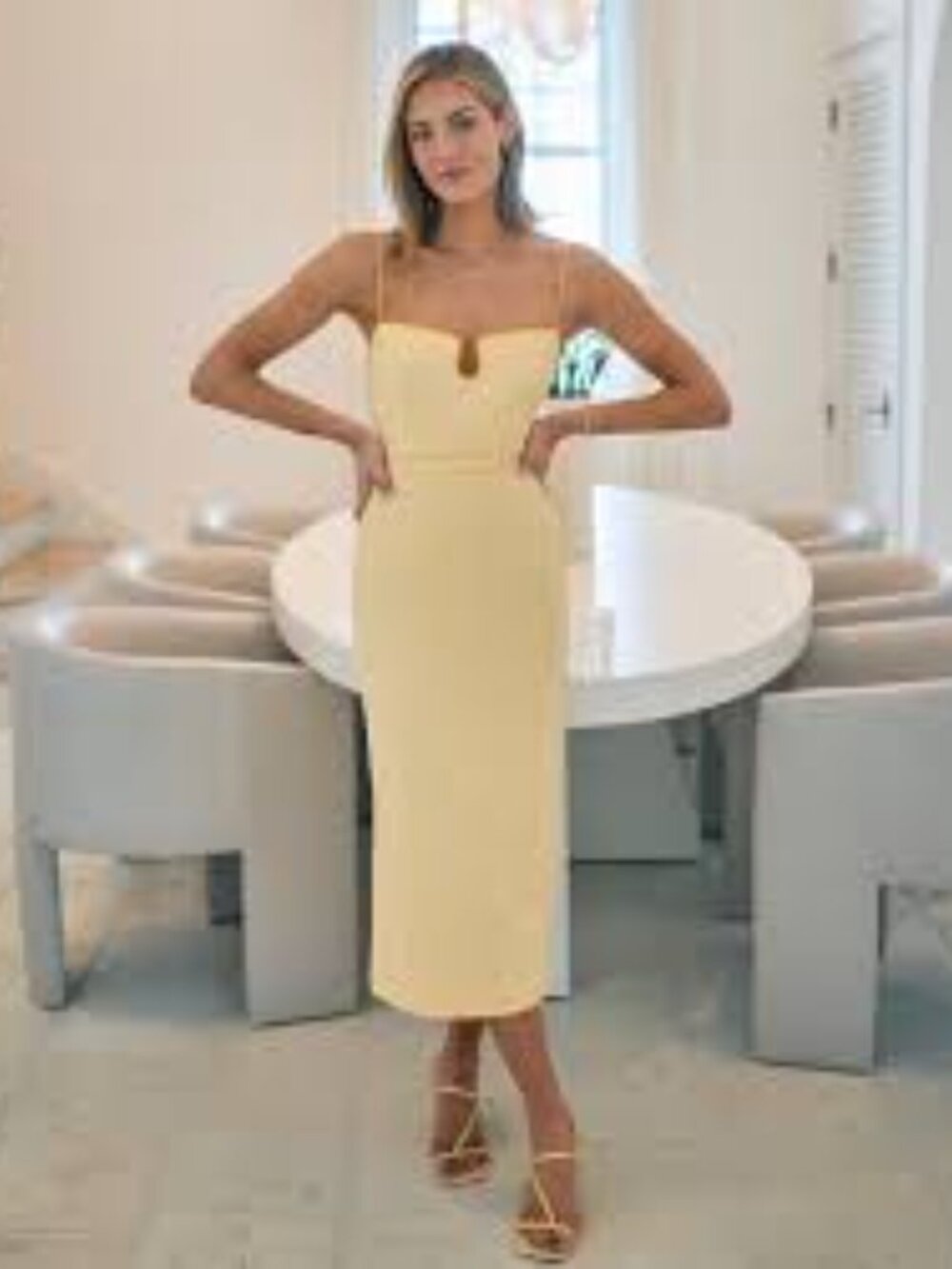 Antonio Melanix M.G. Style Kate Square Neckline Midi Dress 8 vneck yellow medium